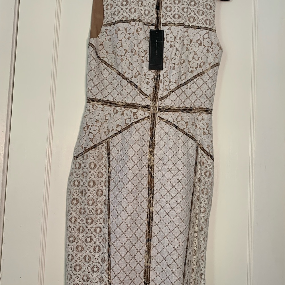 Elegant Lace Dress with Brown Accents